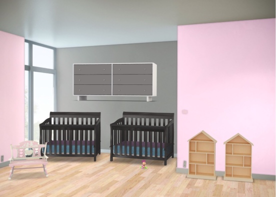 Twin baby girl nursery Design Rendering