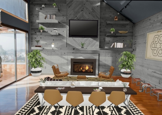 Gray wood, leather living Design Rendering