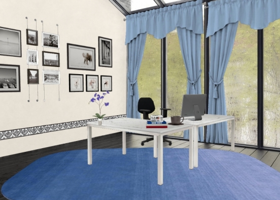 Blue and white office  Design Rendering