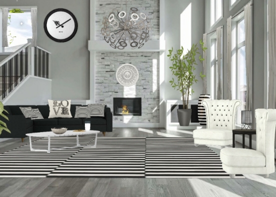Black and white living room Design Rendering