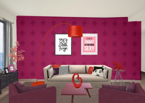 Red and pink for a city apartament: bright colors, fun objects and warm atmosphere Design Rendering