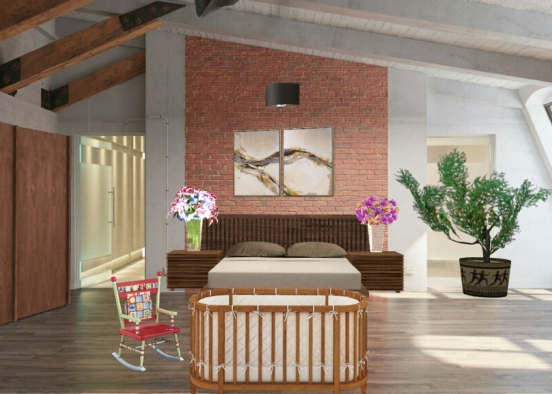 Camera da letto matrimoniale + culla per neonato Design Rendering