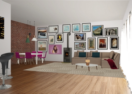 Wohnzimmer+Bar+Esszimmer Design Rendering