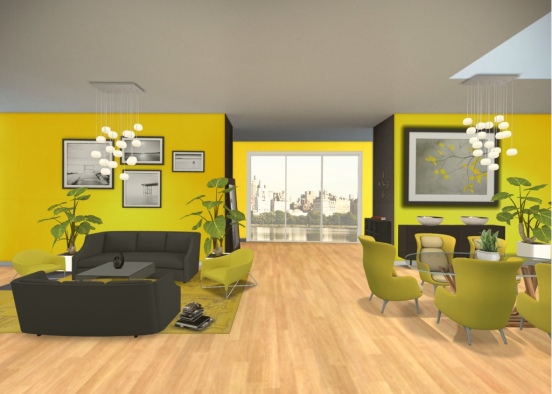 Yellow Living Room Design Rendering