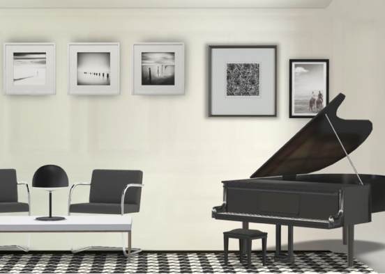 Black And White Piano Room Design Rendering