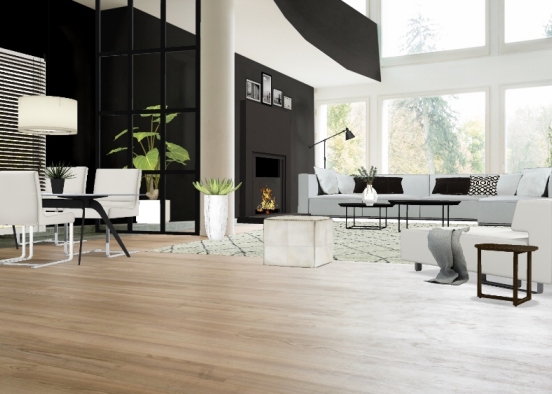 Black & White living room Design Rendering