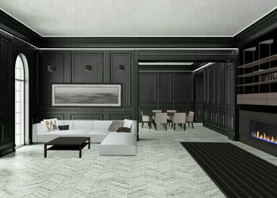 B&W Living room Design Rendering