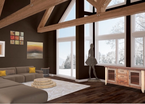 Rustic Living Room with Warm Colors Design Rendering