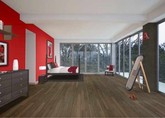 Red, black, & white forest room  Design Rendering