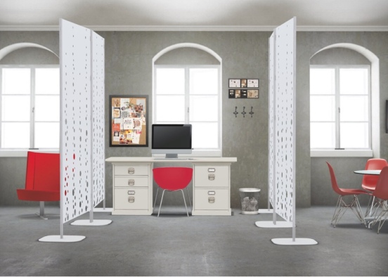 Red Separated Office  Design Rendering