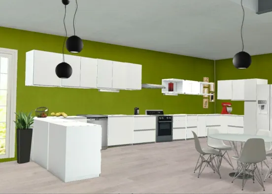Green Kitchen Design Rendering