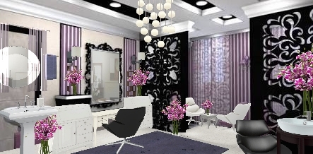 Purple black salon space Design Rendering