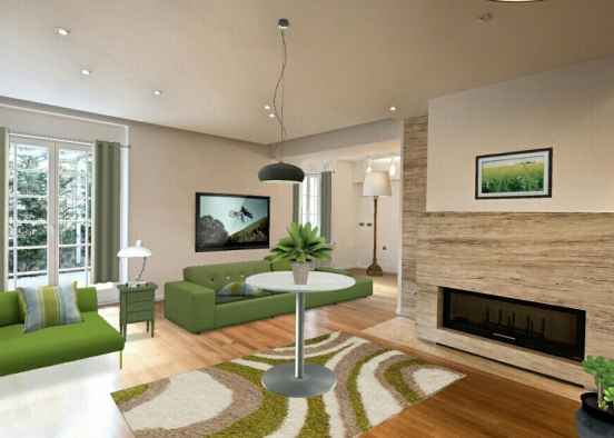 Sala de estar verde Design Rendering