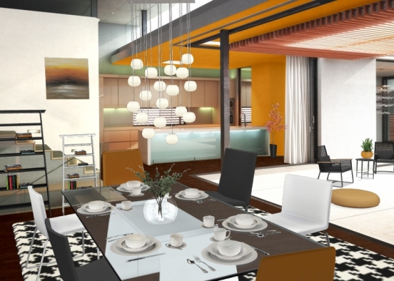 Orange dining room Design Rendering