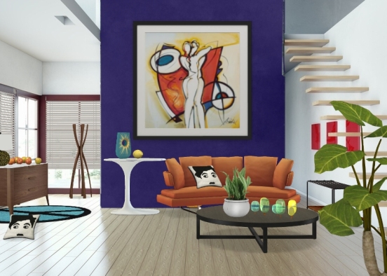 Bold colors living room Design Rendering