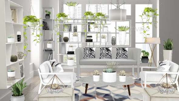 Totally white with plants, plants plants Design Rendering