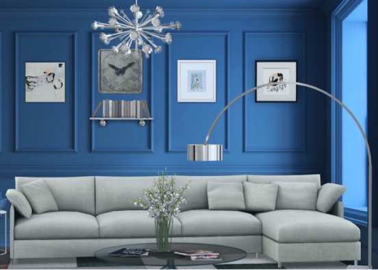 blue gray living  Design Rendering