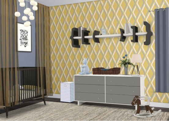 Blue and yellow nursery  Design Rendering