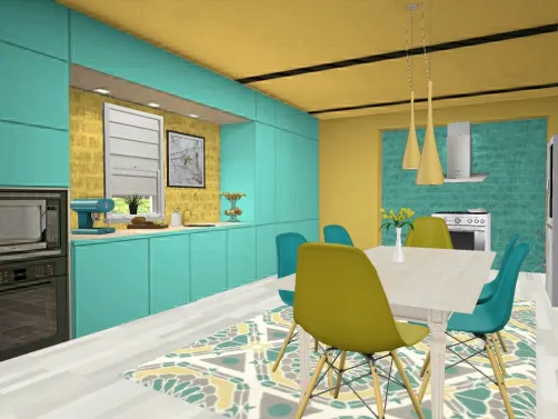 Teal And Yellow Kitchen 