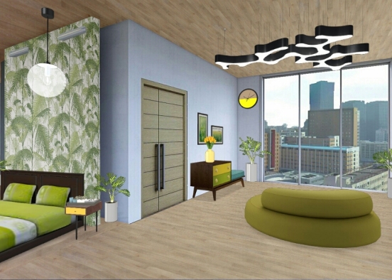 Green tropical bedroom Design Rendering