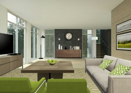 Salon verde y gris Design Rendering