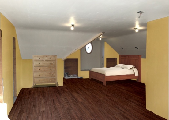 Penthouse bed side (yellow brown bed Design Rendering