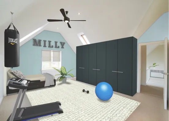 this teen bedroom is set for a girl athlete that loves too work out and break a sweat  Design Rendering