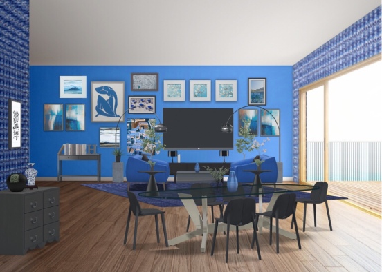 Blu living room Design Rendering