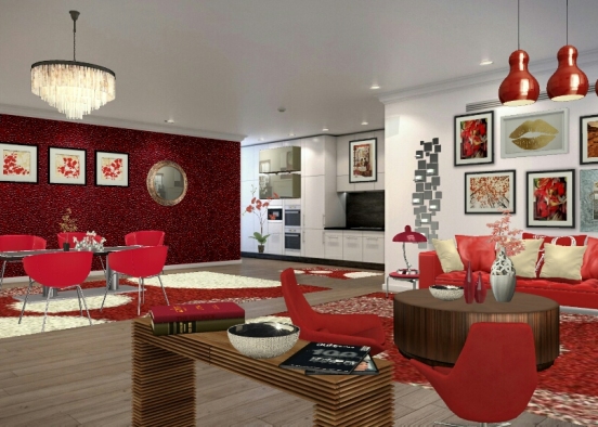 Living + dining room Design Rendering