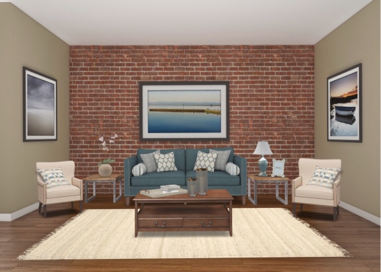 Blue and Khaki Living Room Design Rendering