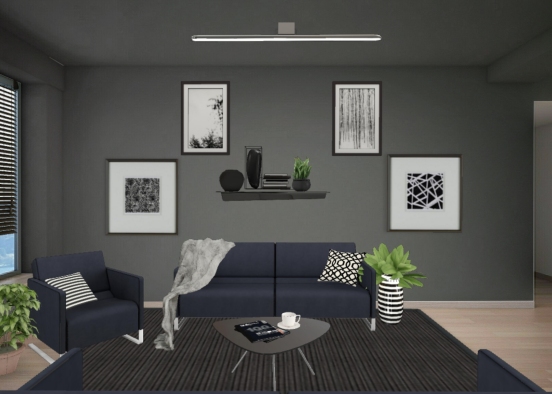 Dark Living Room Design Rendering