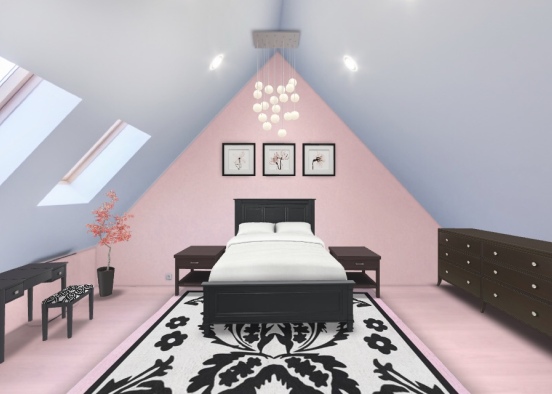pale pink teen Girl bedroom  Design Rendering