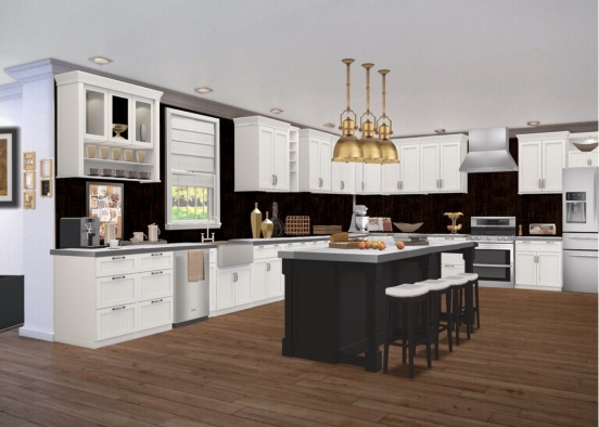 Black, White, and Gold Kitchen Design Rendering