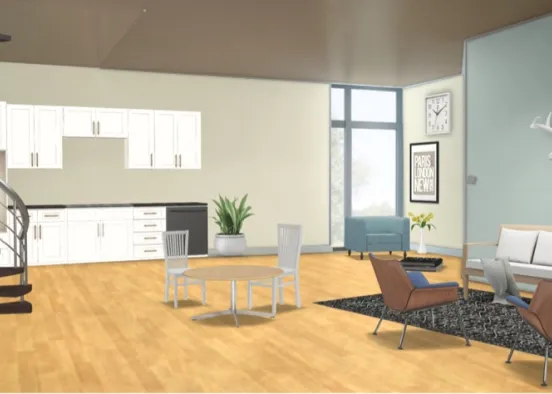 living room x kitchen  Design Rendering