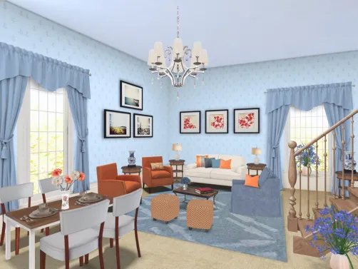 comfortable lounge in orange and blue colors
