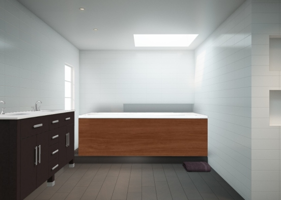 Salle de bain simple moderne, contient une baignoire un lavabo ainsi que des serviette. Ne contient pas de toilattes Design Rendering