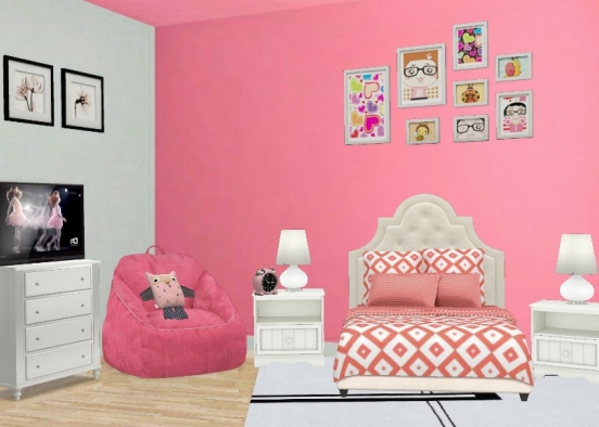 Girls pink bedroom Design Rendering