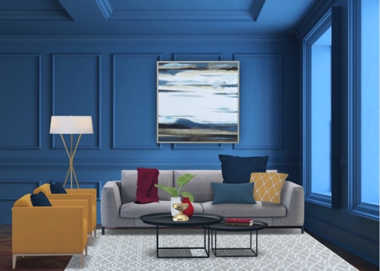 blue & yellow living room  Design Rendering