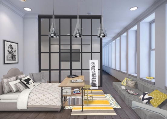 Yellow and gray bedroom Design Rendering