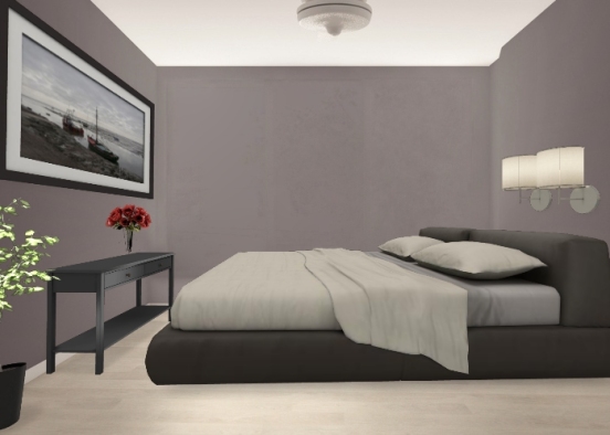 Зонирование спальня гостиная лиловый беж Design Rendering