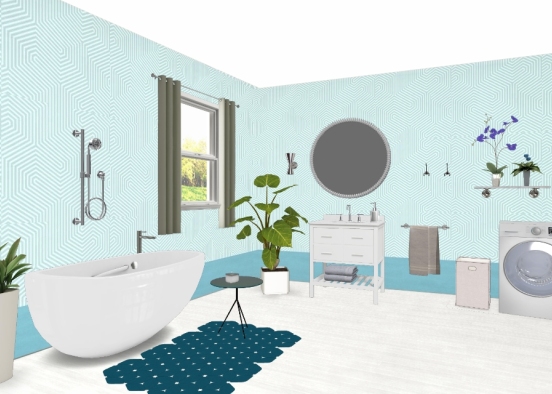 Salle de bain bleue Design Rendering