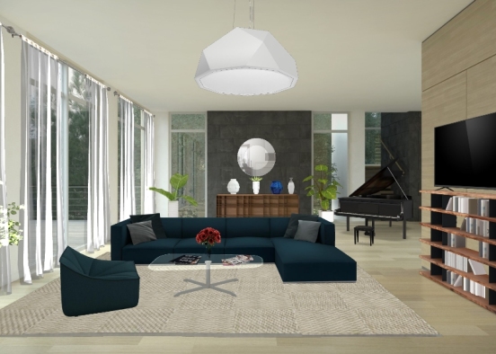 Beautiful blue living room. Design Rendering