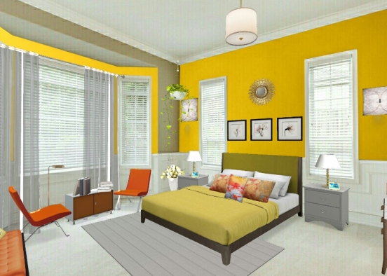 Chambre jaune orange  Design Rendering