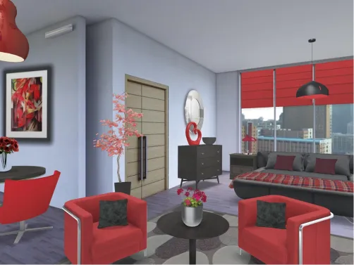 Hotel room black and red