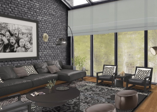 black &white living room Design Rendering
