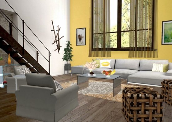Modern rustic living room Design Rendering