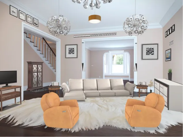 Warm toned living room with a soft white carpet! ( my fav carpet)!