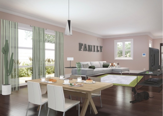Family Room and Dining Room Design Rendering