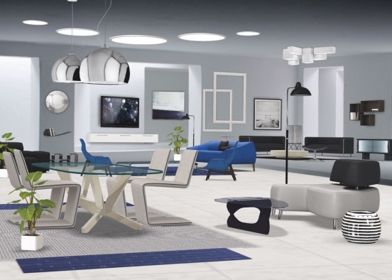Modern living room 💙🖤 Design Rendering