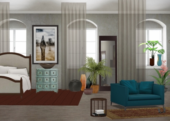 Lux boho bedroom Design Rendering